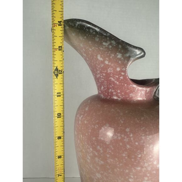 Vintage Hull Royal Woodland W24-13 1/2" Ewer Pitcher Mottled Pink with Black - Picture 6 of 8